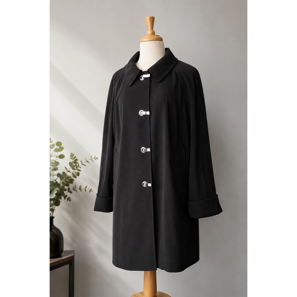 Michael Kors Black Toggle Front Car Coat Jacket XL Silver Hardware Swing Coat